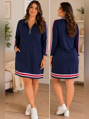 Boohoo Navy Mini Dress with Red & White Stripes